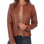 Womens Moto Brown Genuine Leather Jacket