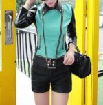 Green Women's Biker Leather Jacket