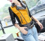 Yellow Women’s Biker Leather Jacket