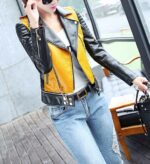 Yellow Women’s Biker Leather Jacket