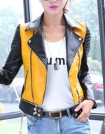 Yellow Women’s Biker Leather Jacket