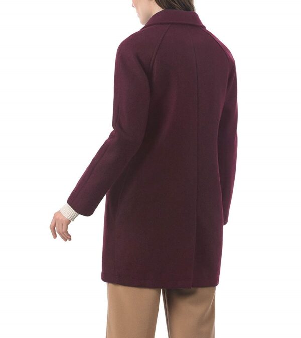 Women's Notched Double Breasted Burgundy Color Wool Coat - Image 4