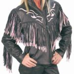 Women's Pink Fringed Leather Jacket with Inlays