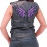 Women's Purple Wings Leather Vest With Studs