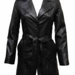 Women's Black Leather Long Coat