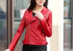Women's Red Color Studded Leather Jacket