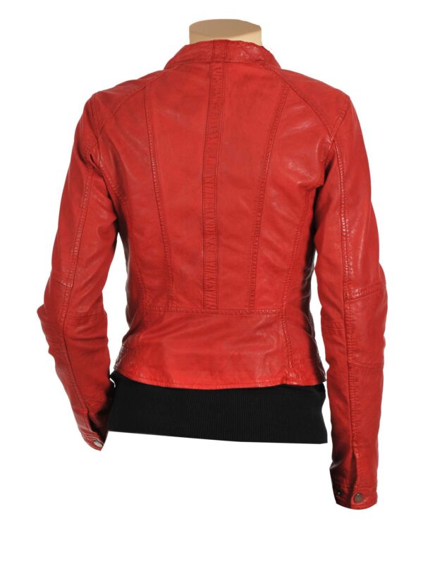 Women's Red Moto Style Leather Jacket - Image 2