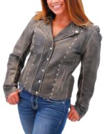 Women's classic rivet detailed motorcycle leather jacket