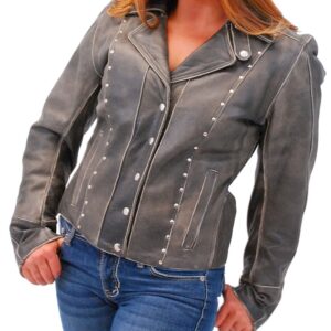 Women's classic rivet detailed motorcycle leather jacket