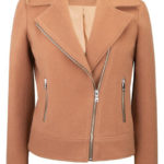 Women's salmon wool biker jacket front view