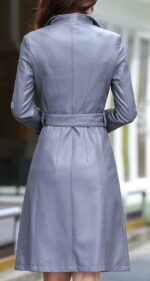 Women's Single Breasted Turn Collar Gray Coat back