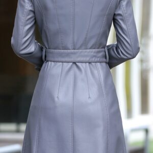 Women's Single Breasted Turn Collar Gray Coat back