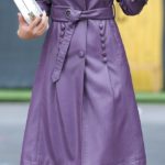 Women's Single Breasted Turn Collar Purple Coat Front