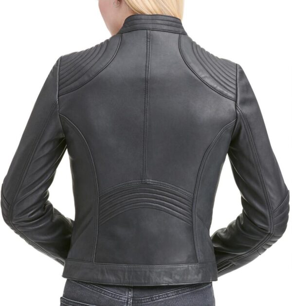 Women's Stitch Shoulder Leather Jacket With Nipped Waist - Image 2