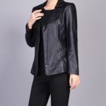 Women's Turn Down Collar Black Color  Leather Jacket