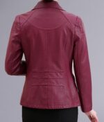 Women's Turn Down Collar Purple Color  Leather Jacket - Image 3