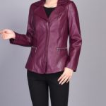 Women's Turn Down Collar Purple Color  Leather Jacket