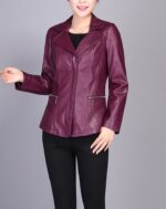 Women's Turn Down Collar Purple Color  Leather Jacket