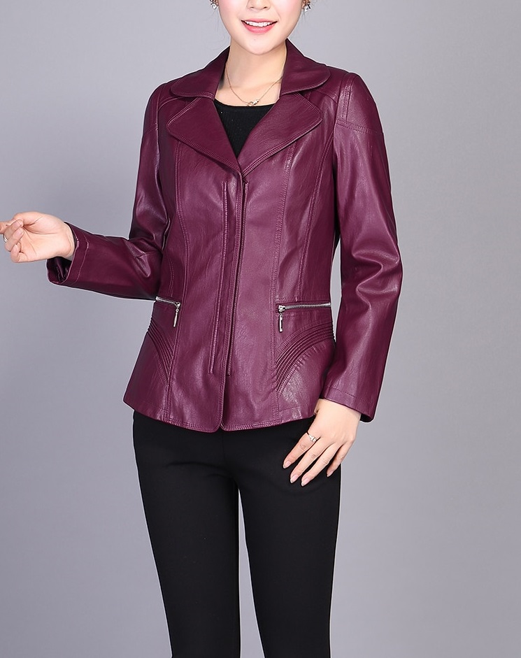 womens-turn-down-collar-purple-color-leather-jacket (2) Women's Turn Down Collar Purple Color Leather Jacket - Image 1