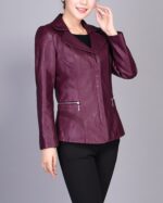Women's Turn Down Collar Purple Color  Leather Jacket - Image 2