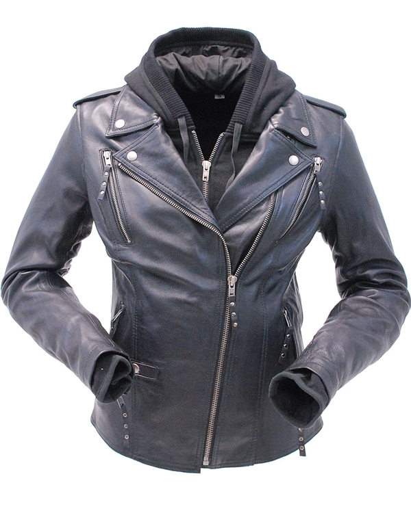 Stylish vented riding jacket for women with detachable hoodie Stylish vented riding jacket for women with detachable hoodie
