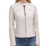 Women's White Color Scuba Leather Jacket