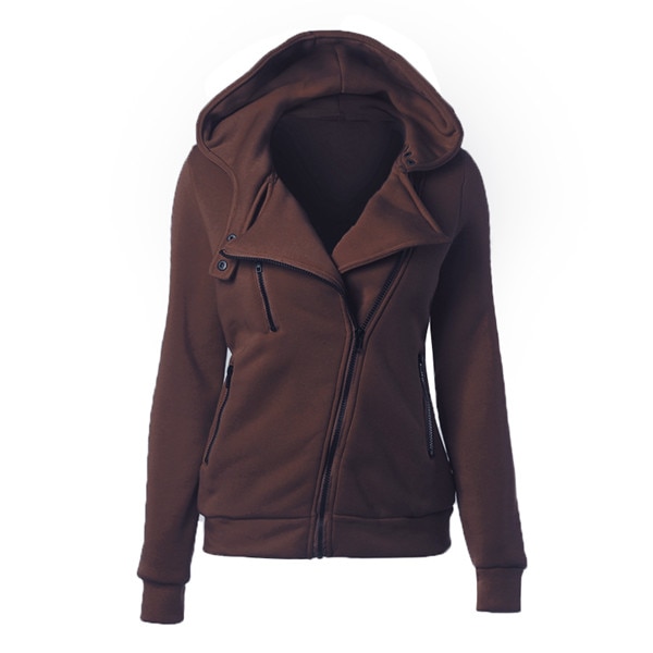 womens-zipper-long-sleeved-brown-jacket Women's Zipper Long Sleeved Brown Jacket - Image 1