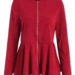 Zip Up Red Wine Peplum Jacket