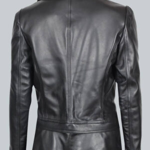 Back of premium black leather texture on Alabama biker jacket sleeves