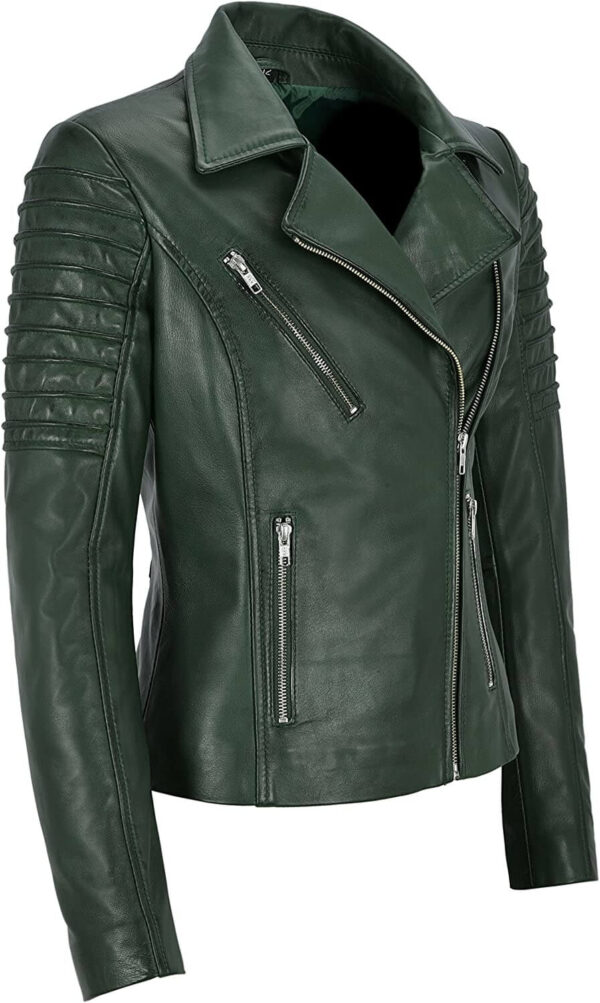 Army Green Women's Stylish Biker Leather Jacket