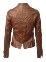 Brown Biker Cropped Leather Jacket