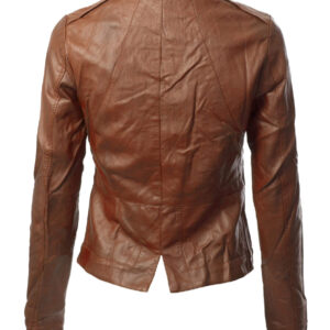 Brown Biker Cropped Leather Jacket