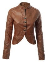 Brown Biker Cropped Leather Jacket