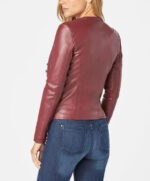 Button Detail Red Leather Fashion Jacket