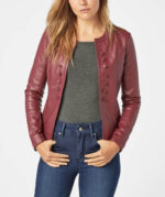 Button Detail Red Leather Fashion Jacket