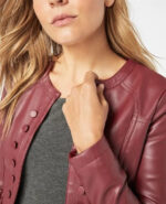 Button Detail Red Leather Fashion Jacket