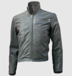 Classical Gray Biker Style Leather Jacket
