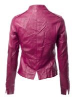 Dark Pink Biker Cropped Leather Jacket