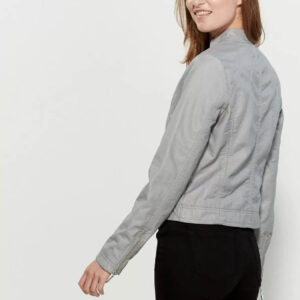 Gray Women Biker Leather Jacket