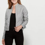 Gray Women Biker Leather Jacket