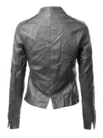 Grey Biker Cropped Leather Jacket