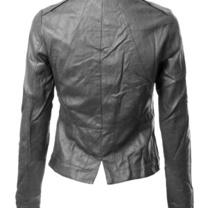 Grey Biker Cropped Leather Jacket