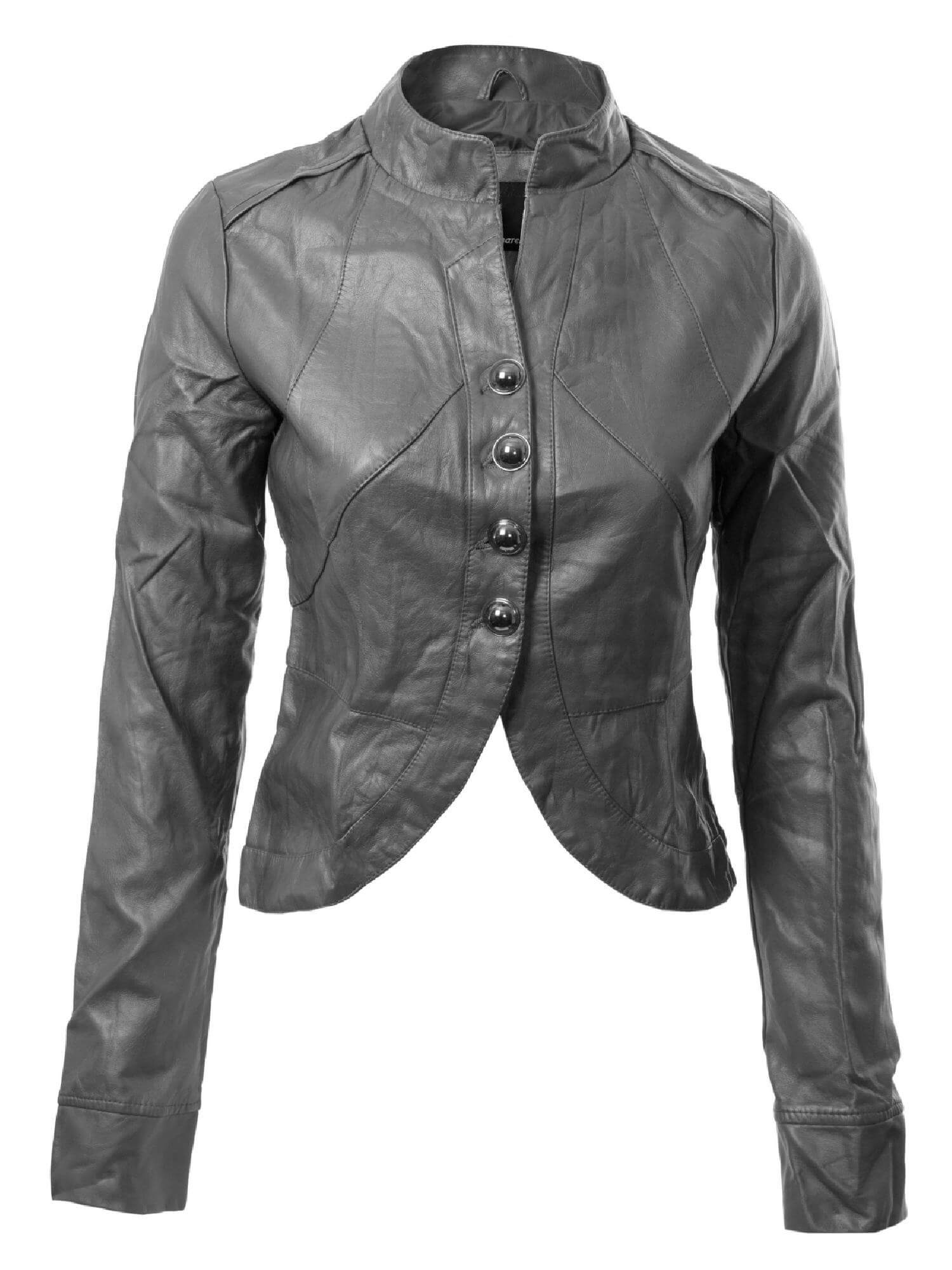Grey Biker Cropped Leather Jacket (2) Grey Biker Cropped Leather Jacket