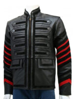 Men Black Bomber Military Leather Jacket