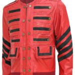 Men Red Bomber Military Leather Jacket
