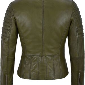 Olive Green Women's Stylish Biker Leather Jacket