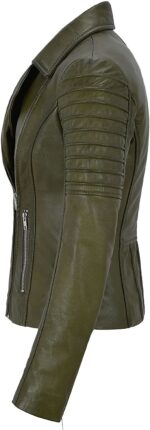 Olive Green Women's Stylish Biker Leather Jacket