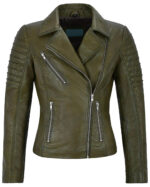 Olive Green Women's Stylish Biker Leather Jacket