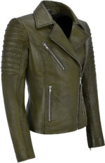 Olive Green Women's Stylish Biker Leather Jacket