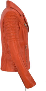 Orange Women's Stylish Biker Leather Jacket